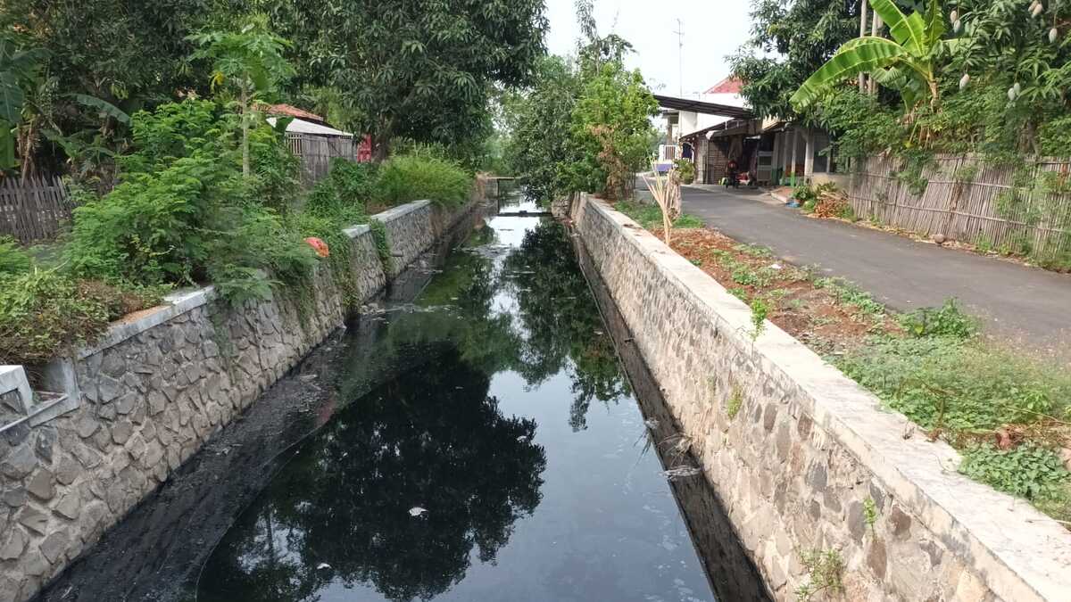 Foto: Aliran sungai yang diduga telah tercemar limbah pabrik gula.(Portalljateng/Hil)