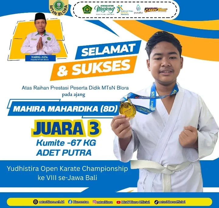 Foto: Mahira Mahardika, Siswa MTsN Blora membawa pulang medali perunggu tingkat regional.(Portalljateng/MTsN Blora)
